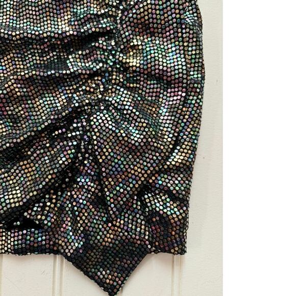 ASTR THE LABEL Layla Metallic Mini Skirt iridescent Sparkle Black Disco - Picture 7 of 8